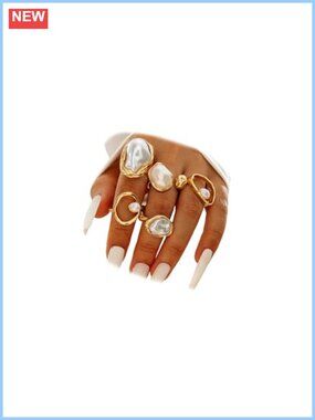 Gold Stackable Rings Set with Irregular Pearl Accents